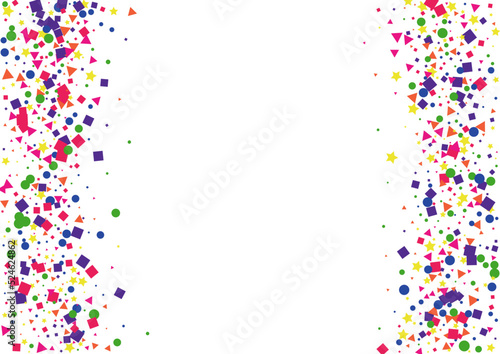 Multicolored Confetti Background White Vector. Polka Happiness Illustration. Bright Birthday. Colorful Geometric Surprise. Element Eve Card.