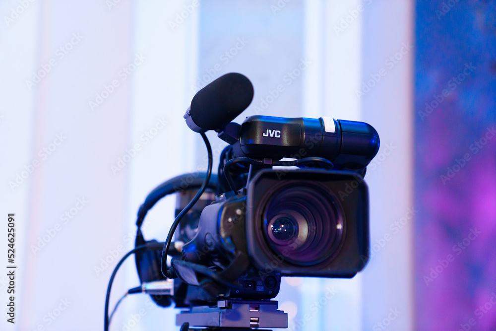 JVC broadcast video camera with rechargeable battery to show on large