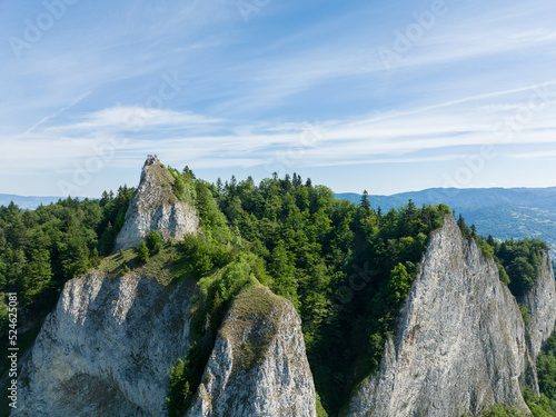 Aerial view of Trzy Korony mountain in Pieniny, Poland