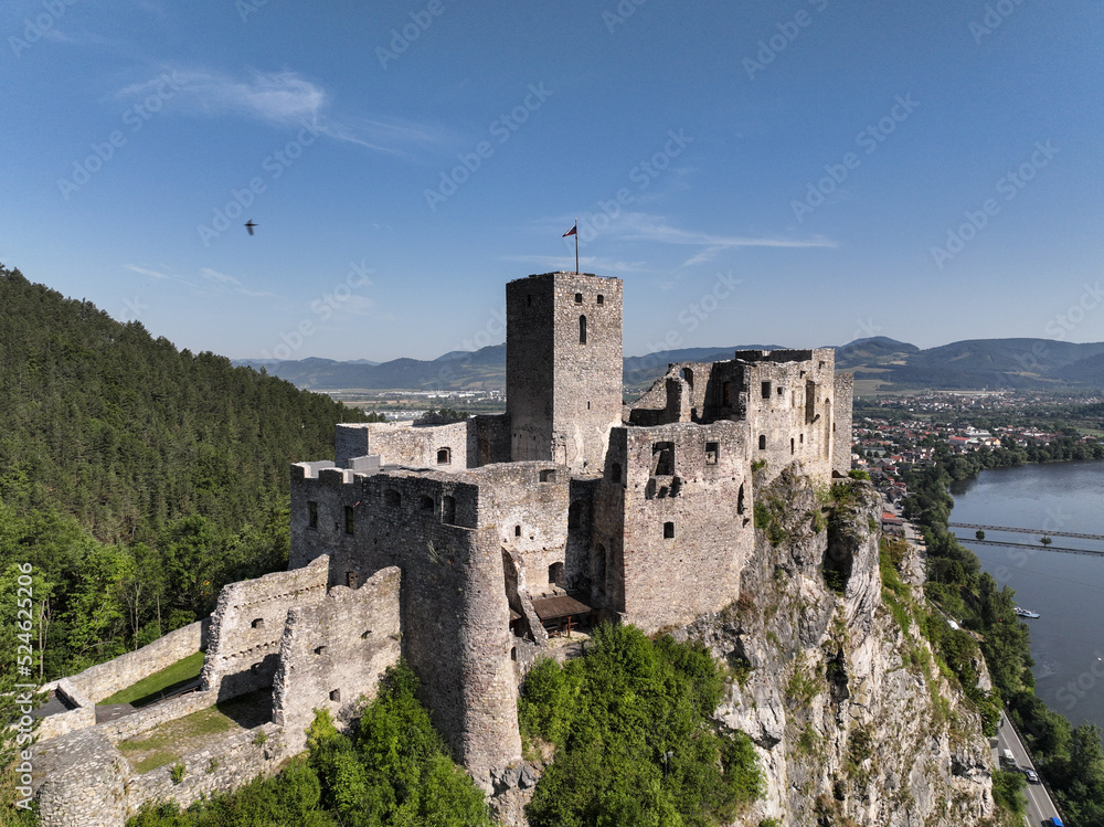 Aerial view of Strecno Castle in Slovakia