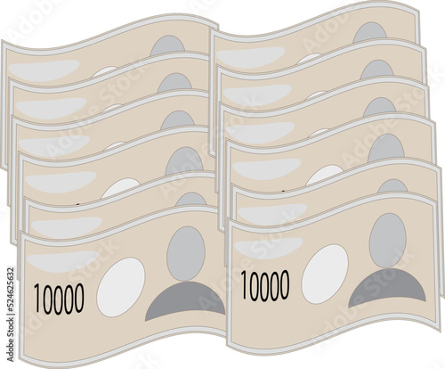 沢山の一万円札のイラスト
