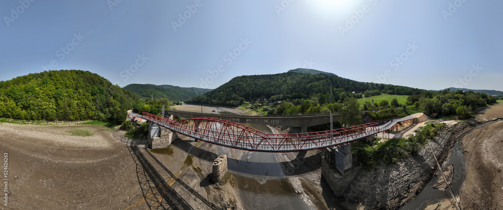 Fototapeta premium Aerial view of the dried up water reservoir Ruzin in Slovakia