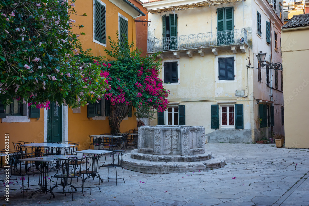Picturesque cityscape with the Corfu Venetian well, Greece