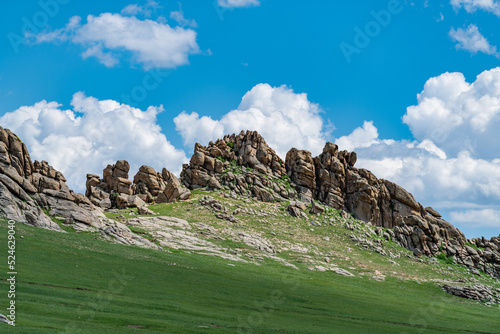 mountain landscape with blue sky in Mongolia