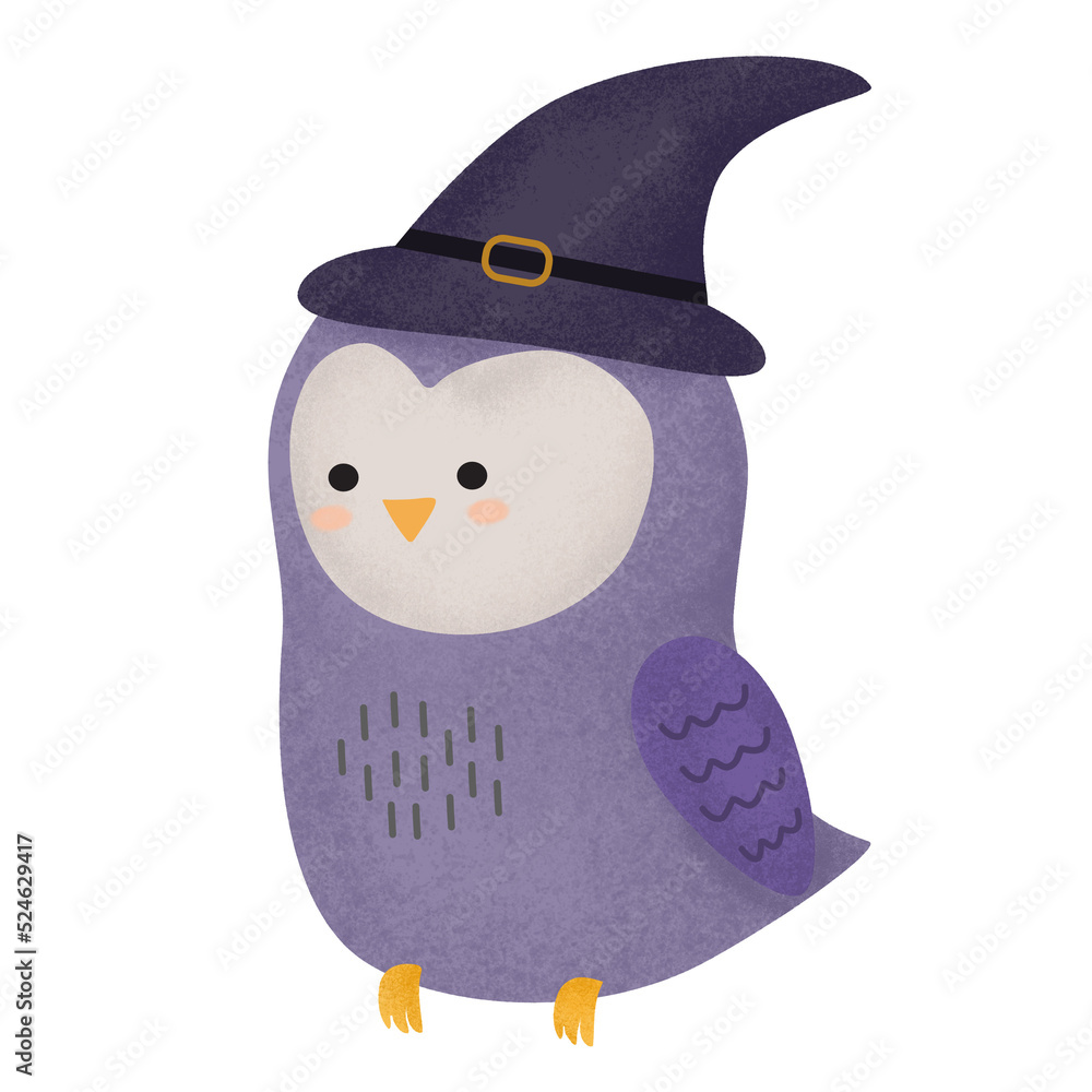 Watercolour Cute Halloween Owl, Witch owl, hand painted watercolor illustration, isolated on white, violet Watercolour Cute Halloween Owl, Witch owl, hand painted watercolor illustration, isolated on white, violet
