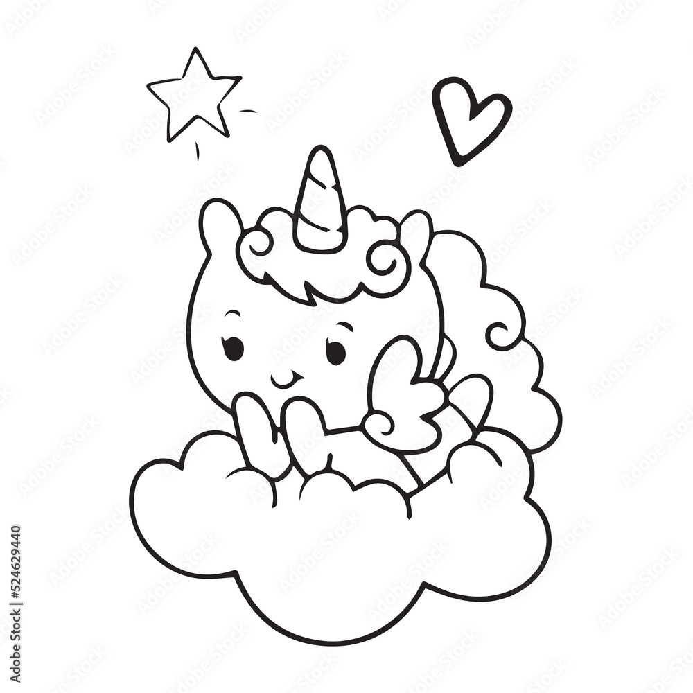 Cute Unicorn cartoon pony child vector with magic sleeping time for a
