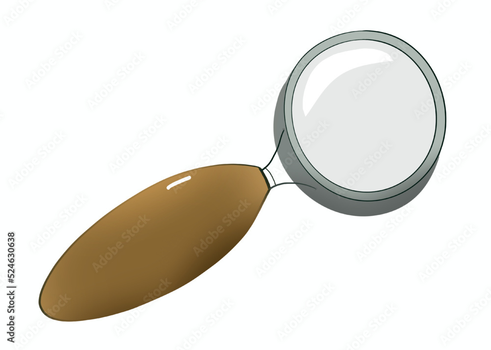 loupe en verre manche en bois, dessin grosse loupe, sans fond