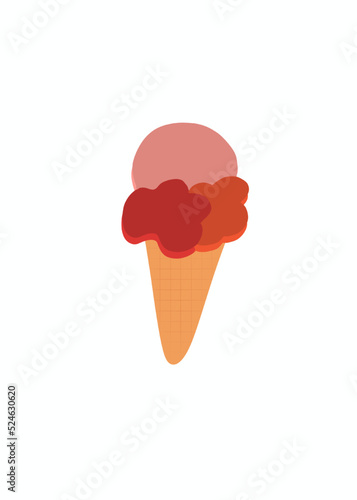 Glace à la fraise, dessin cône de glace à la main, sans fond