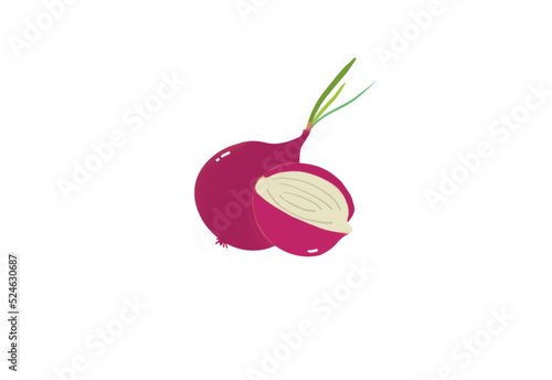 dessin d'un Oignon rouge entier et tranché sur fond transparent