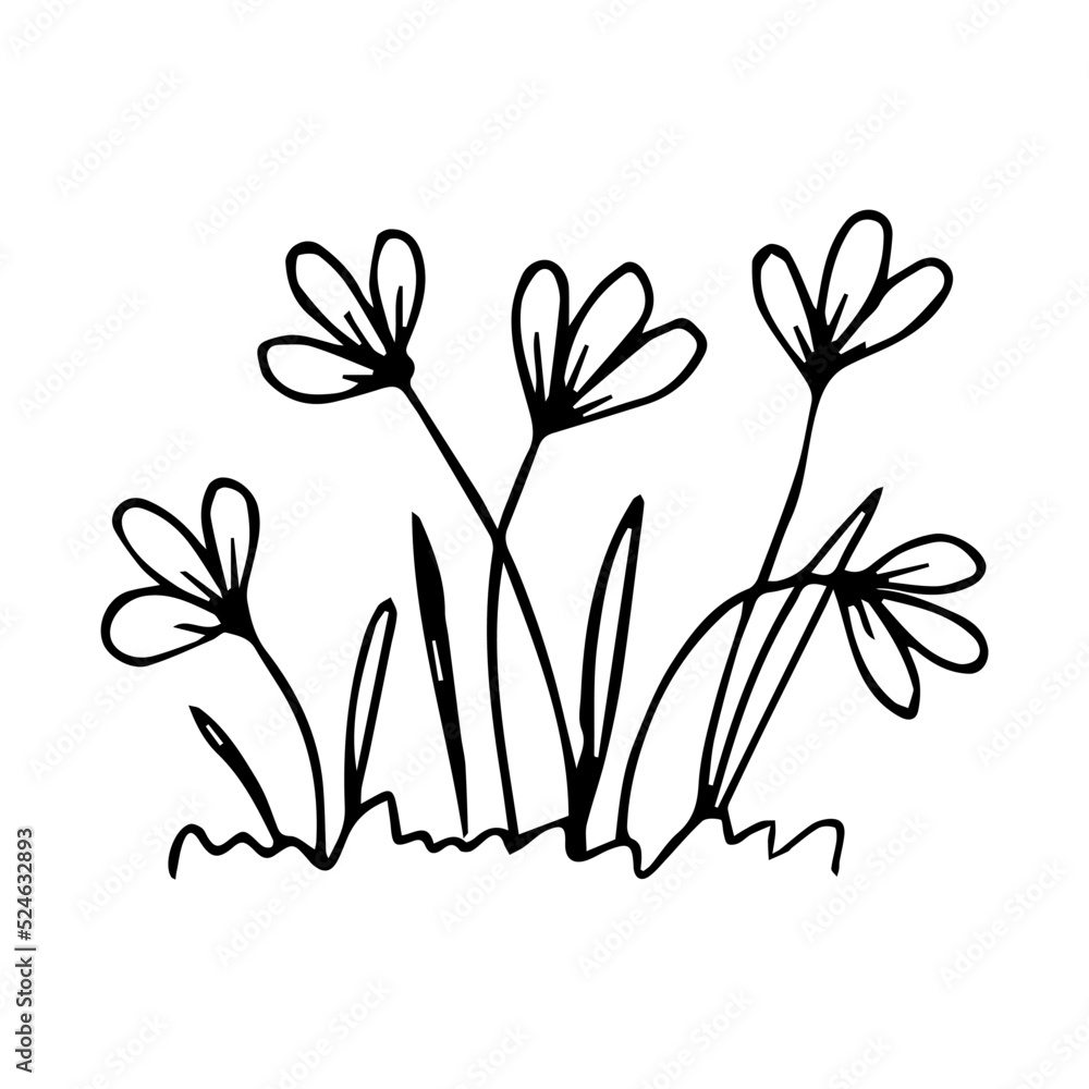 hand-drawn flowerbed with flowers in doodle style hand-drawn flowerbed with flowers in doodle style