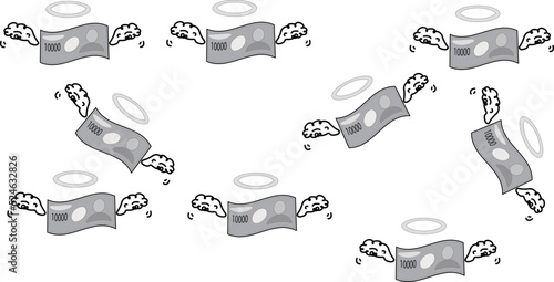 飛んでいくお札のイラスト