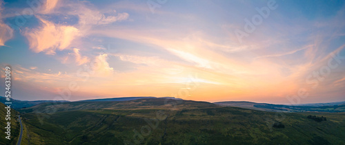 Sunset over Cray Reservoir from a drone, Brecon Beacons, Wales, England © Maciej Olszewski