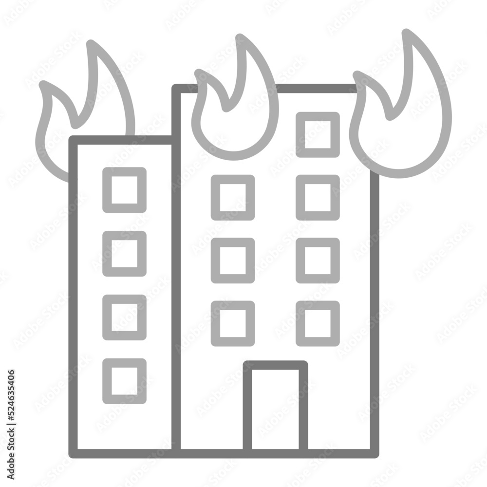 Building Fire Greyscale Line Icon Building Fire Greyscale Line Icon