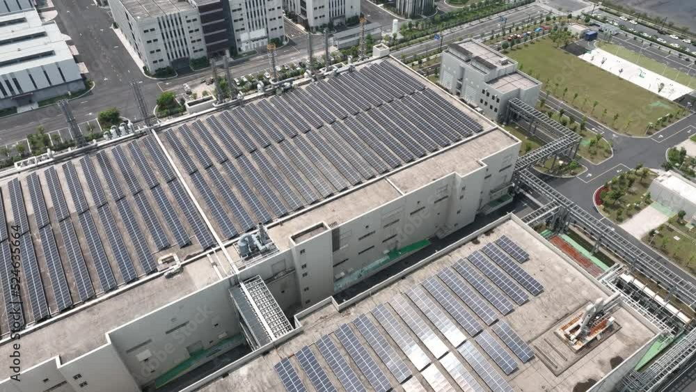 solar panels on factory rooftop