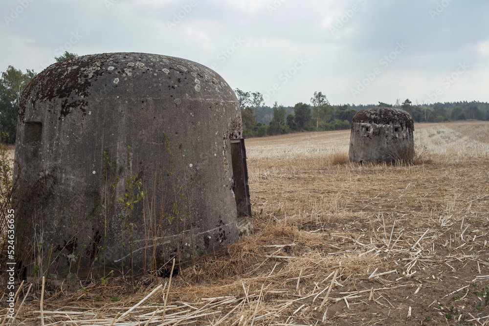 Obraz premium Rozrzucone pośród pól pozostałości fortyfikacji po ostatniej wojny światowej w województwie lubuskim