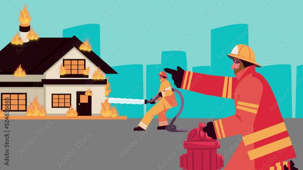 firefighter emergency worker with hydrant animation firefighter emergency worker with hydrant animation