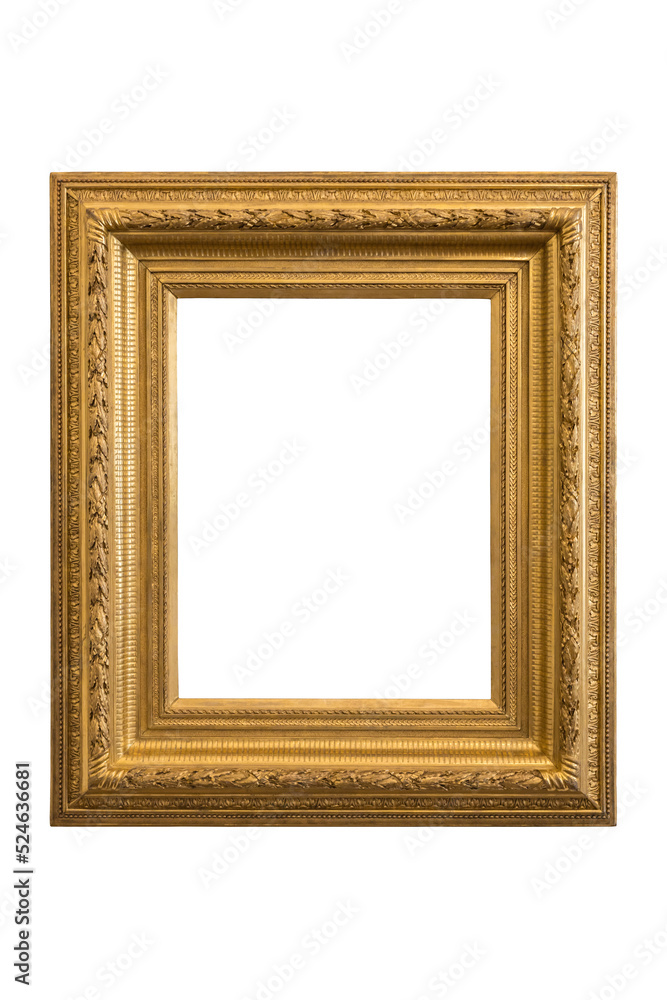 Antique frame for photos or paintings in gold color, isolated on a white background. Blank for the designer. Antique frame for photos or paintings in gold color, isolated on a white background. Blank for the designer.