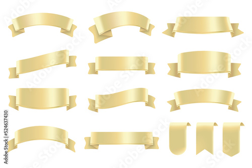 Set of Ivory Color Ribbons and Tags isolated on white background. 3D Vector Illustration.