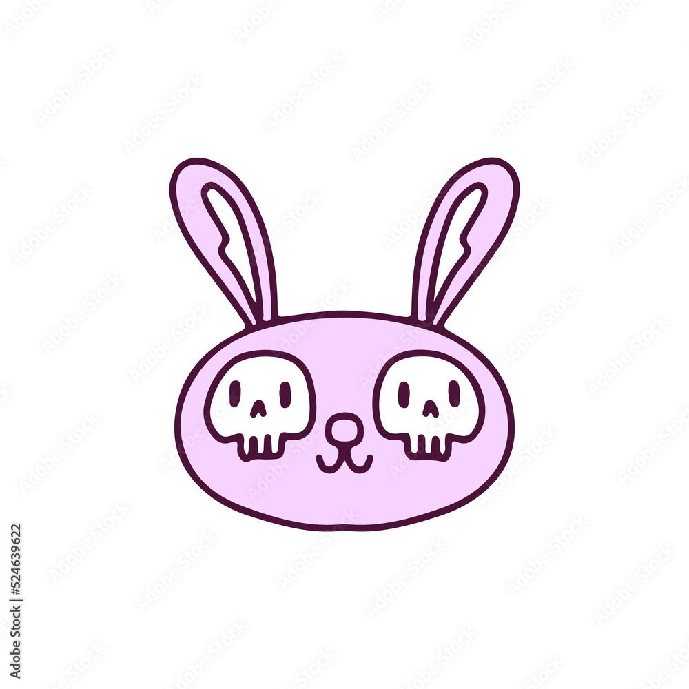 Cute bunny head with skulls eyes, illustration for t-shirt, sticker, or apparel merchandise. With doodle, retro, and cartoon style. Cute bunny head with skulls eyes, illustration for t-shirt, sticker, or apparel merchandise. With doodle, retro, and cartoon style.