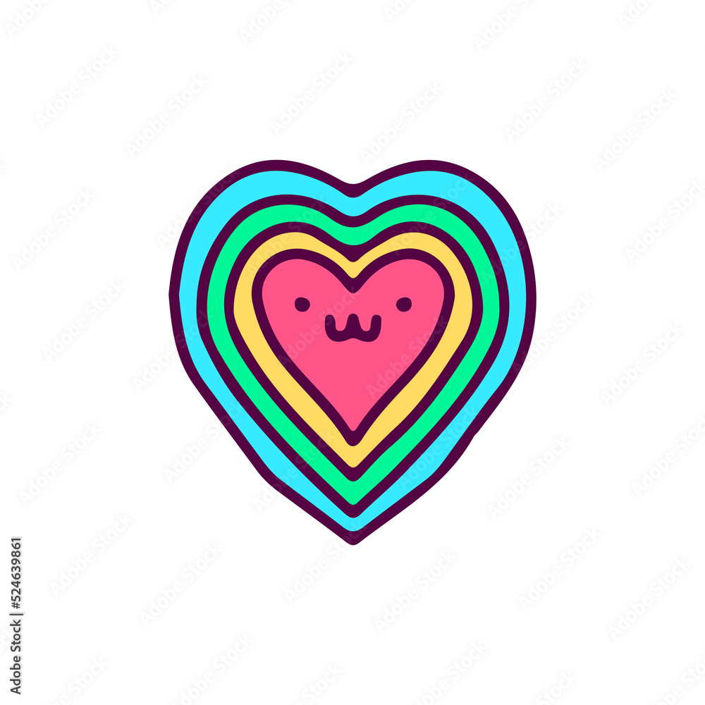 Love symbol with rainbow wave, illustration for t-shirt, sticker, or apparel merchandise. With doodle, retro, and cartoon style. Love symbol with rainbow wave, illustration for t-shirt, sticker, or apparel merchandise. With doodle, retro, and cartoon style.