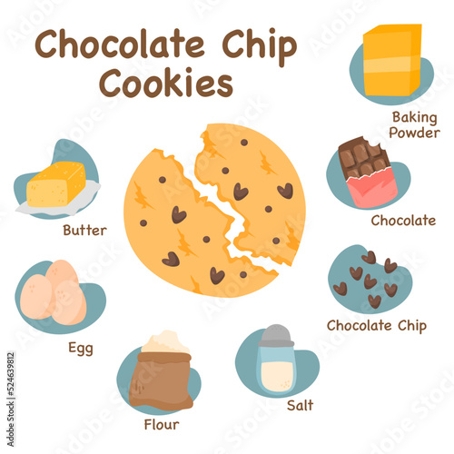 Hand drawn chocolate chip cookies recipe concept