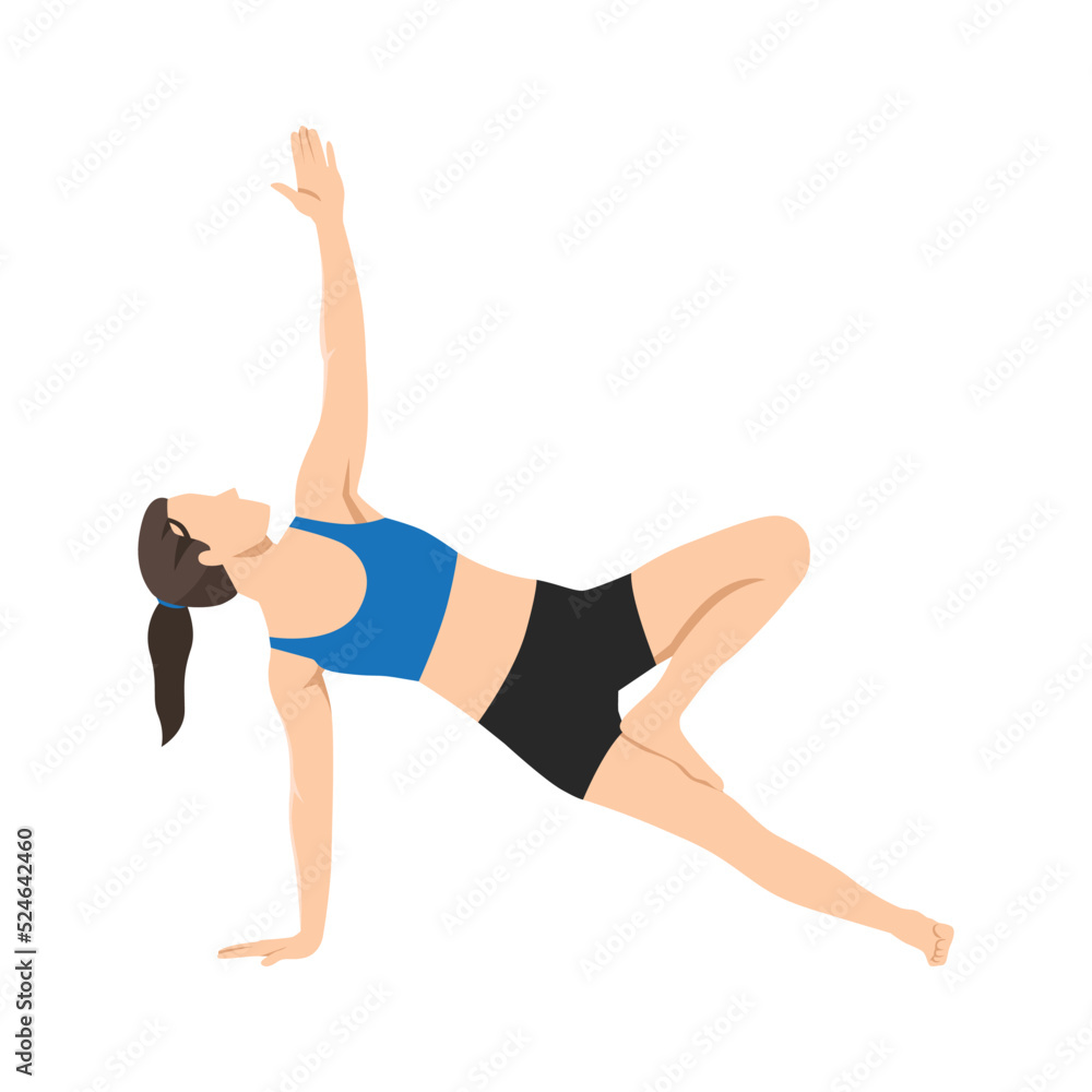 Woman doing Vasisthasana side plank pose exercise. Flat vector illustration isolated on white background Woman doing Vasisthasana side plank pose exercise. Flat vector illustration isolated on white background