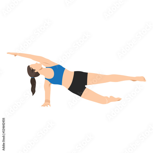 Woman doing Modified side plank with knee down exercise. Flat vector illustration isolated on white background
