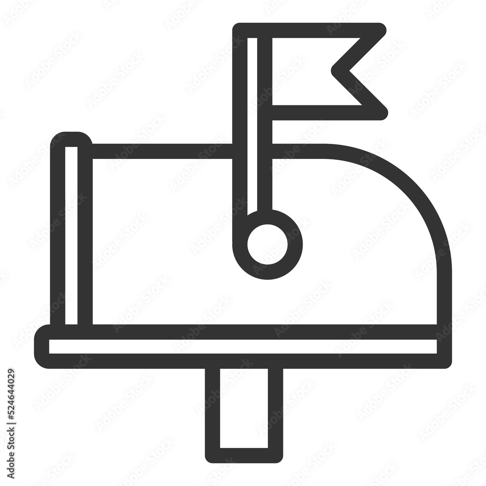 Mailbox with a raised flag - a letter has arrived - icon, illustration on white background, outline style Mailbox with a raised flag - a letter has arrived - icon, illustration on white background, outline style
