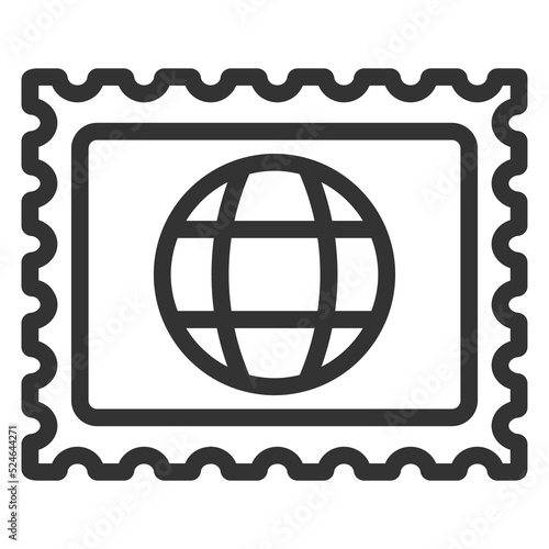 Postage stamp with the image of the globe - icon  illustration on white background  outline style