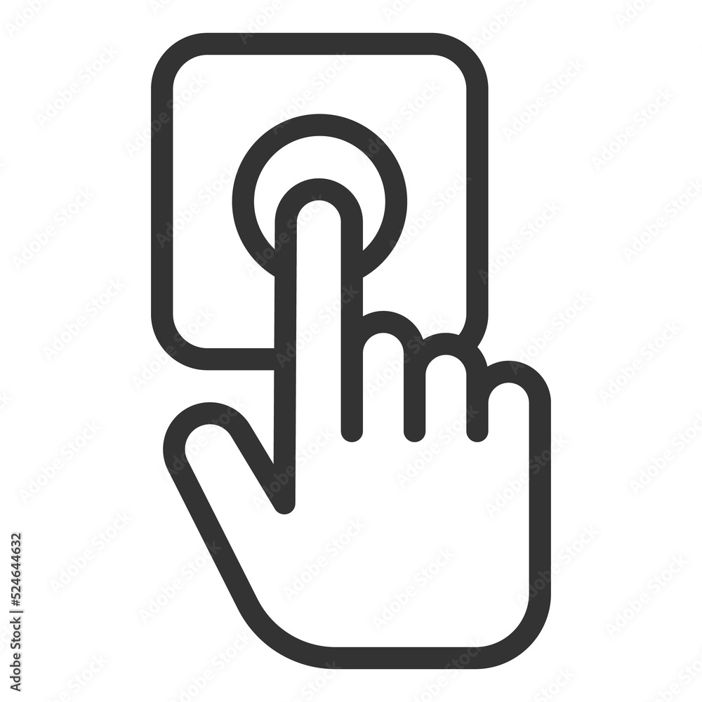 The hand presses the bell, the parcel was delivered to the addressee to the door - icon, illustration on white background, outline style The hand presses the bell, the parcel was delivered to the addressee to the door - icon, illustration on white background, outline style