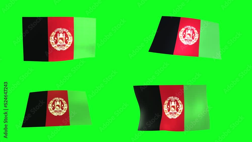 Set Waving flag of Afganistan a on a green screen. 3D animation Set Waving flag of Afganistan a on a green screen. 3D animation