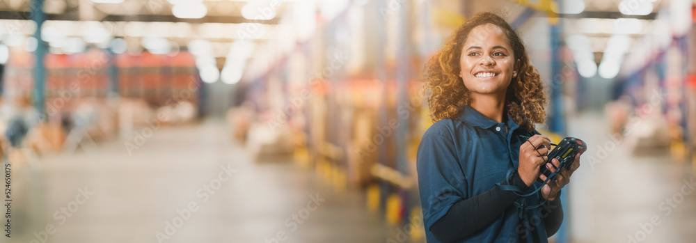 © Me studio - Industrial african worker women in factory, worker working in warehouse stock checking. suppervisor team control and management. Business factory industry concept. logistics warehouse people.
