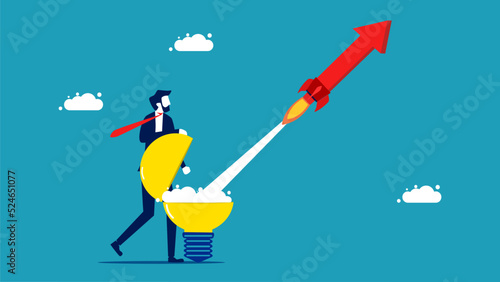 Growing Ideas. Businessman firing arrowhead with light bulb. vector illustration