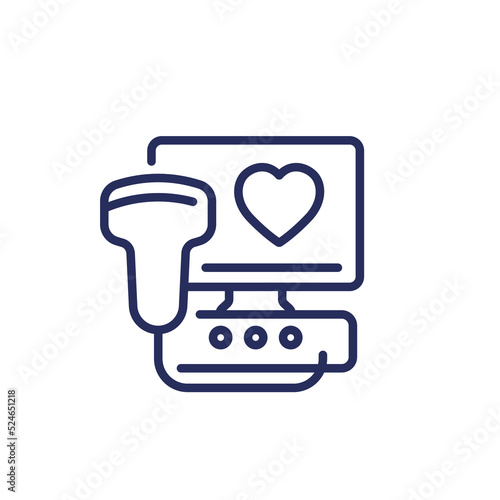 cardiac ultrasound scanner, echocardiogram line icon