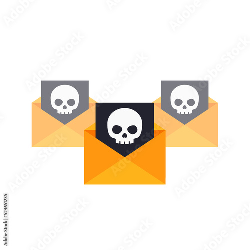 emails with virus, spam icon, flat vector