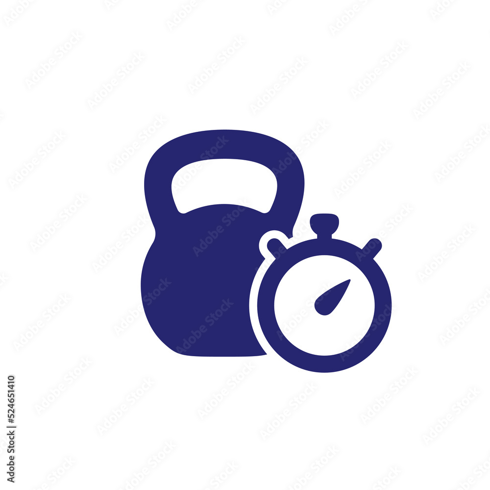 training, workout time icon with a kettlebell training, workout time icon with a kettlebell