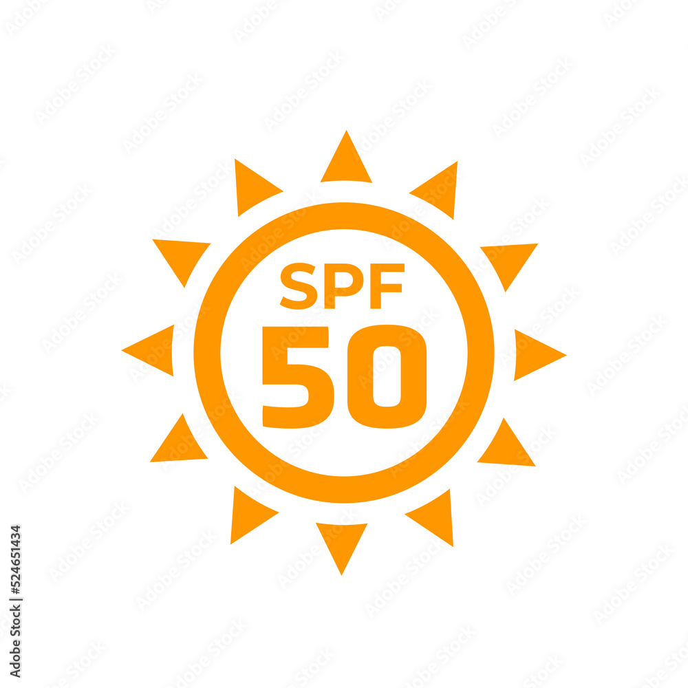 SPF 50 icon with a sun, UV protection SPF 50 icon with a sun, UV protection