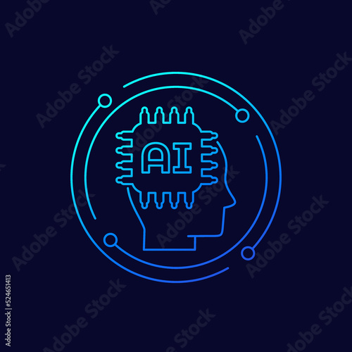 AI technology icon, Artificial Intelligence linear design