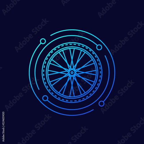 bike wheel icon, bicycle parts linear design