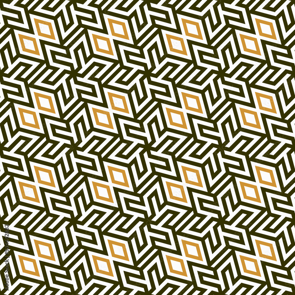 Geometric seamless pattern with boho star. gold embroidered bohemian print for fabric. Patchwork ornament. Vector illustration.