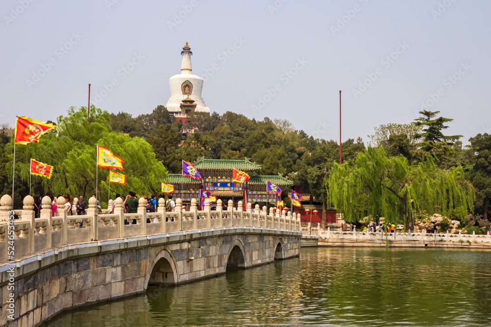 The White Pagoda on Jade Flower Island, Bei Hai Park, Beijing, China.
