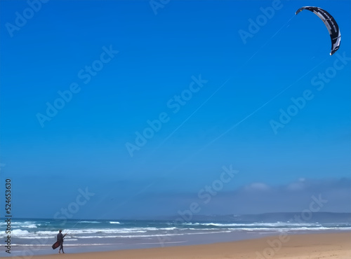 Photography kite surfing on the beach