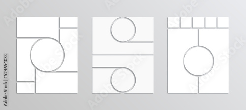 Set of photo moodboard templates. Tree collage layout collection. Mood board grid. Mosaic pictures frame. Album brandboard. Gallery banner. Organised portfolio. Vector illustration