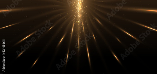 Abstract elegant gold glowing line with lighting effect sparkle on black background.