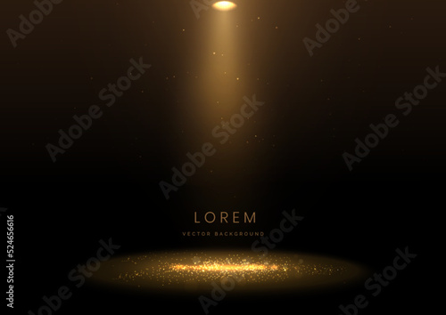 Elegant golden stage glowing with lighting effect sparkle on black background. Template premium award design.