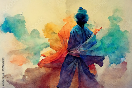 Photo Tai chi master in the flow of color and harmony, spirit and mindfullness