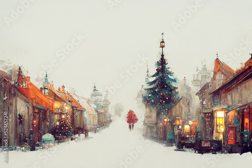 Illustration of a cute little christmas village