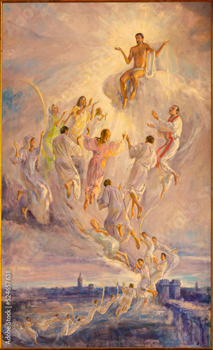 VALENCIA, SPAIN - FEBRUAR 14, 2022: The painting of Martyrs ascended to Chris...