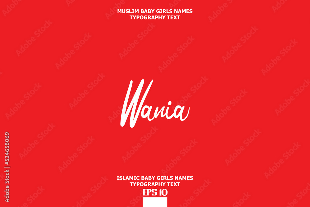 Arabic Girl Name Alphabetical Text Design Wania on Red Background