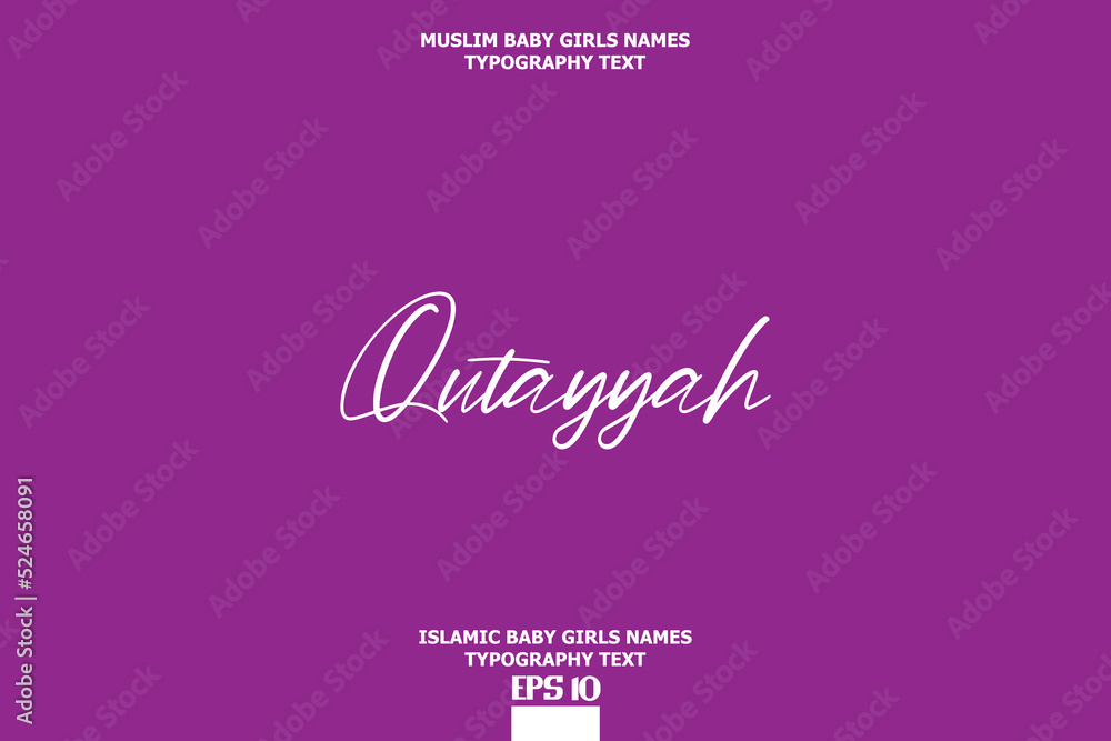 Baby Girl Islamic Name Stylish Typography Text  Qutayyah on Purple Background